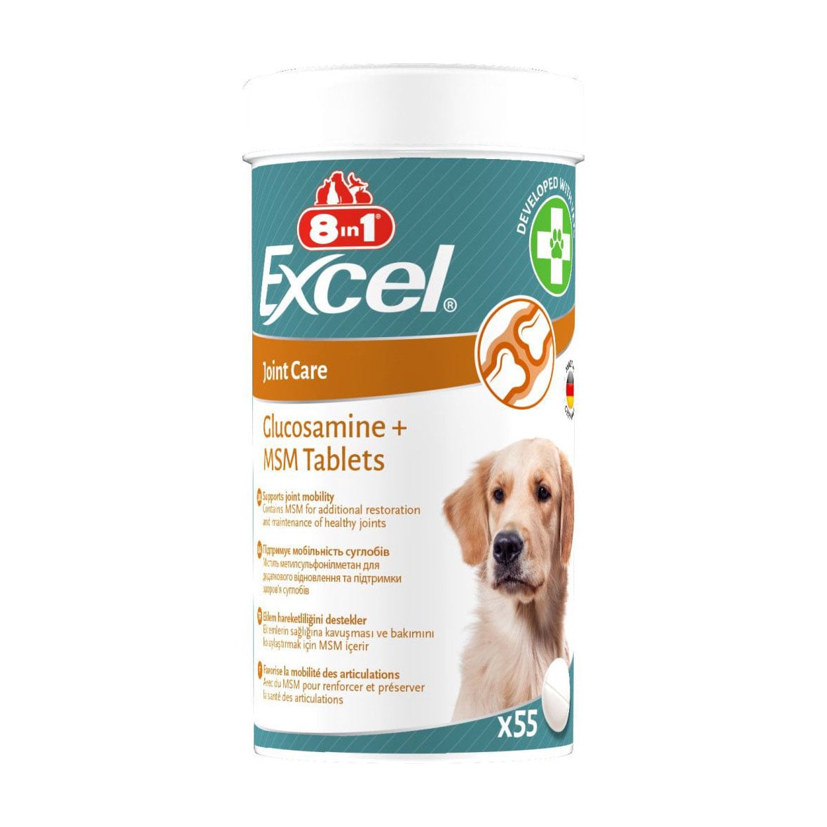 Вітаміни для цуценят та дорослих собак 8in1 Excel Glucosamine + MSM для суглобів, 55 шт